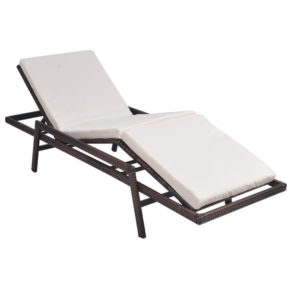 vidaXL Sun Lounger with Cushion Poly Rattan Brown