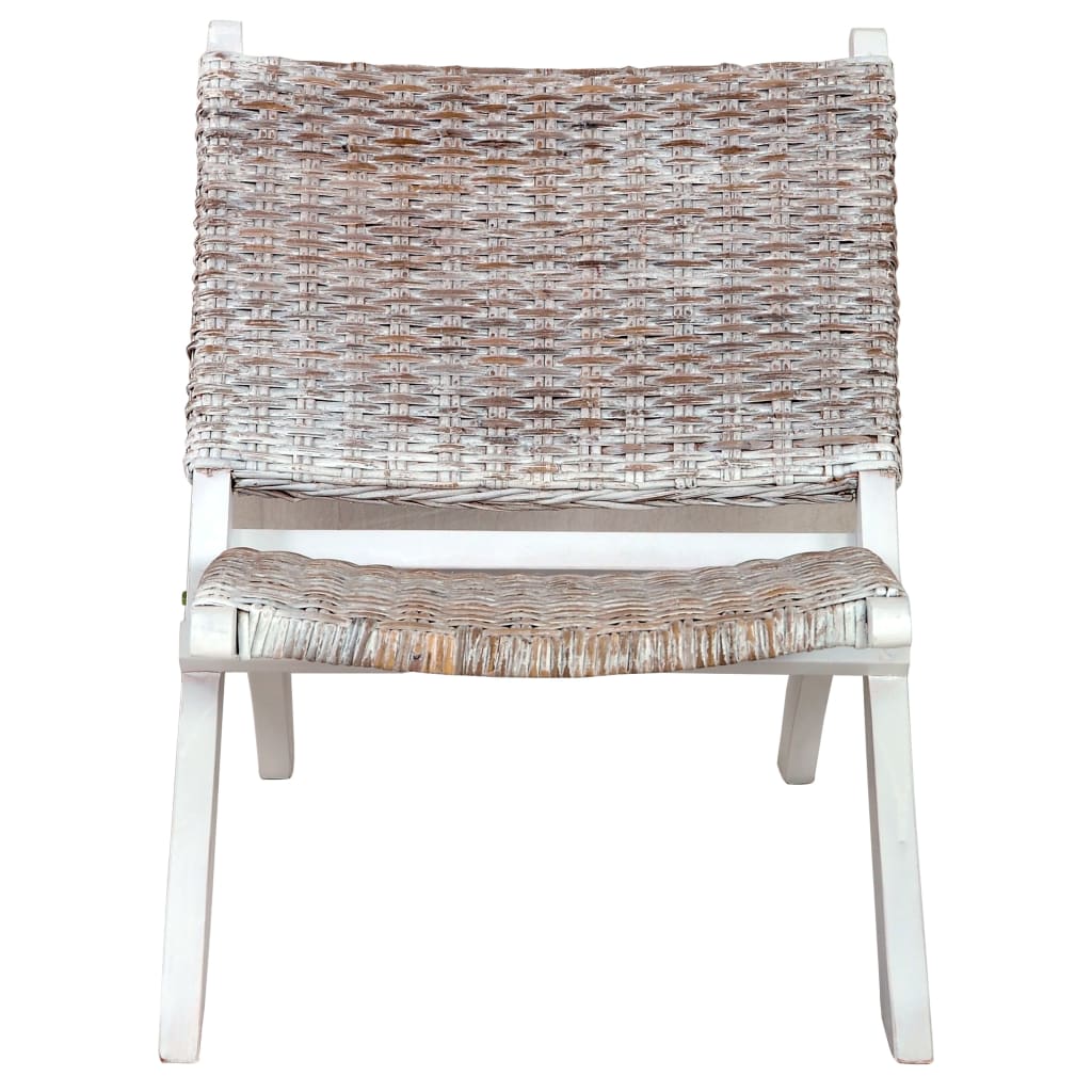 vidaXL Relaxing Chair White Natural Kubu Rattan and Solid Mahogany Wood