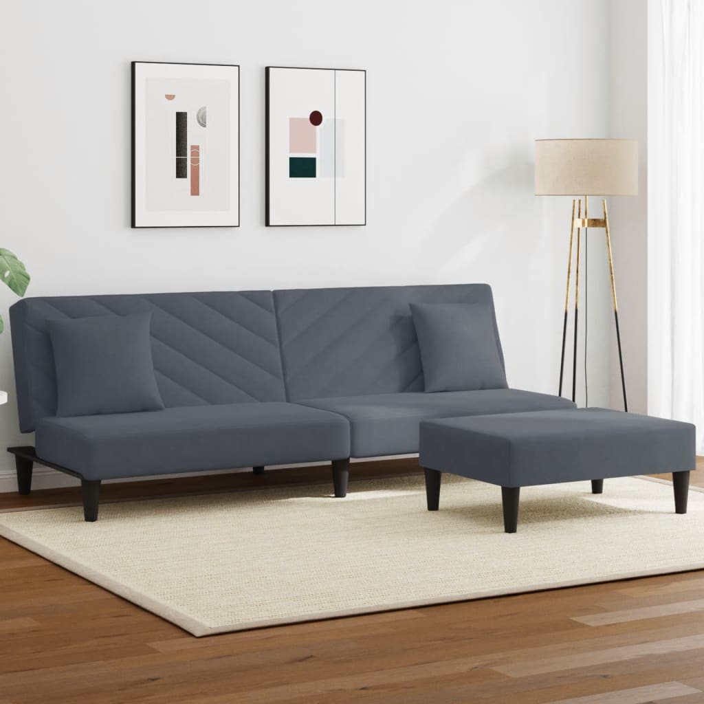 vidaXL 2 Piece Sofa Set with Pillows Dark Grey Velvet