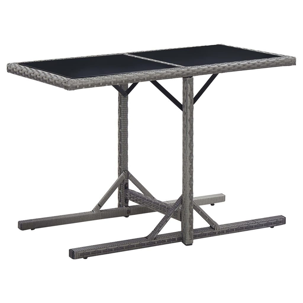 vidaXL Garden Table Anthracite 110x53x72 cm Glass and Poly Rattan