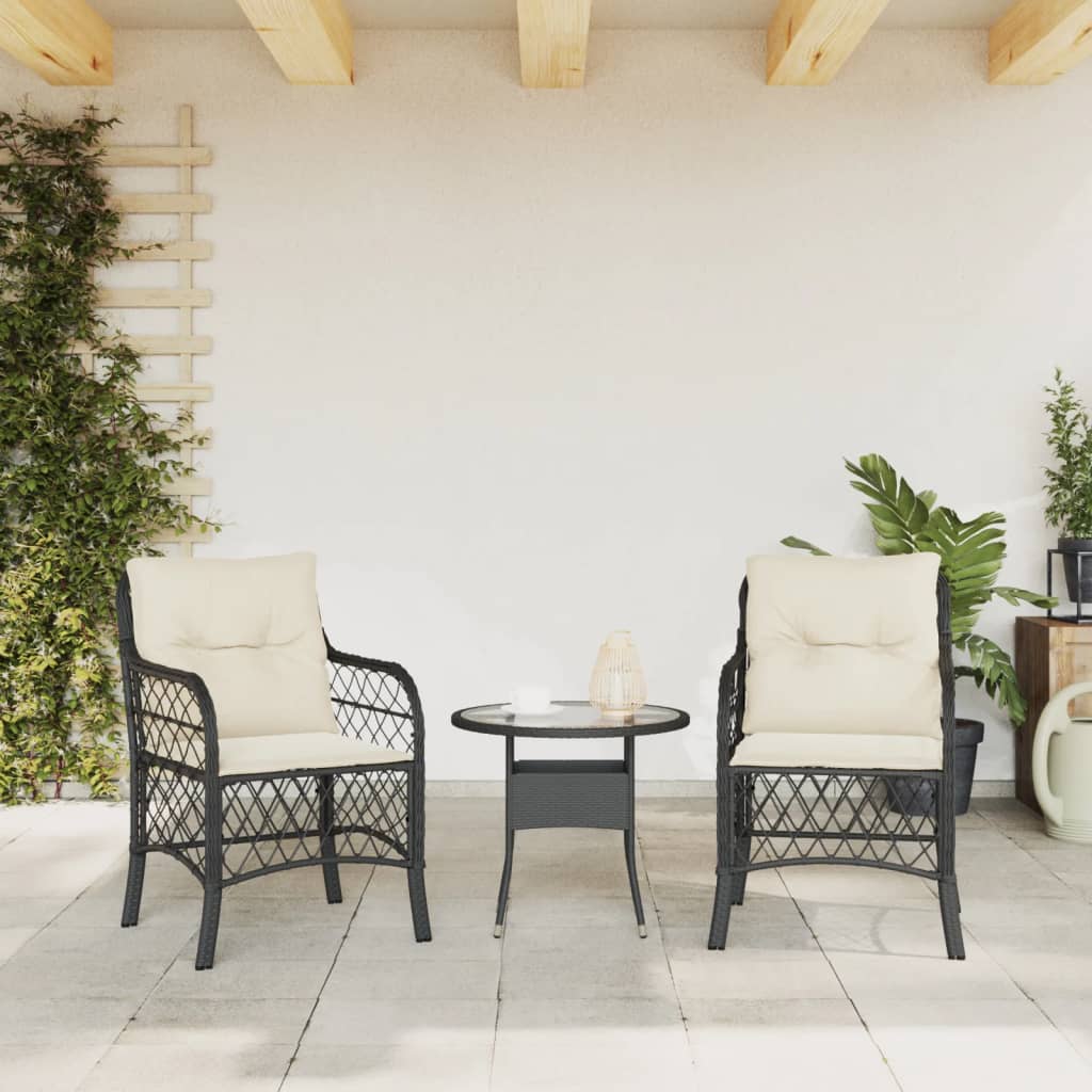 vidaXL Garden Chairs with Cushions 2 pcs Black Poly Rattan