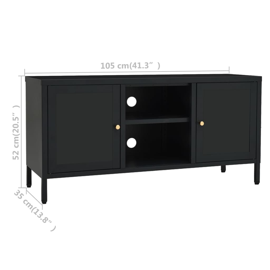 vidaXL TV Cabinet Black 105x35x52 cm Steel and Glass