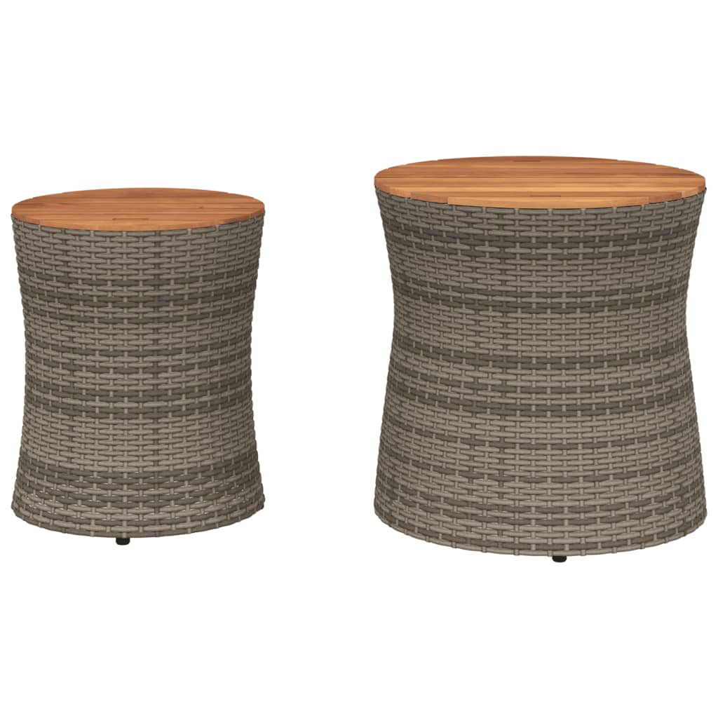 vidaXL Garden Side Tables 2 pcs with Wooden Top Grey Poly Rattan