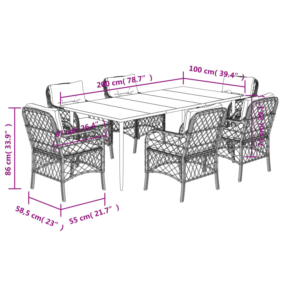 vidaXL 7 Piece Garden Dining Set with Cushions Grey Poly Rattan