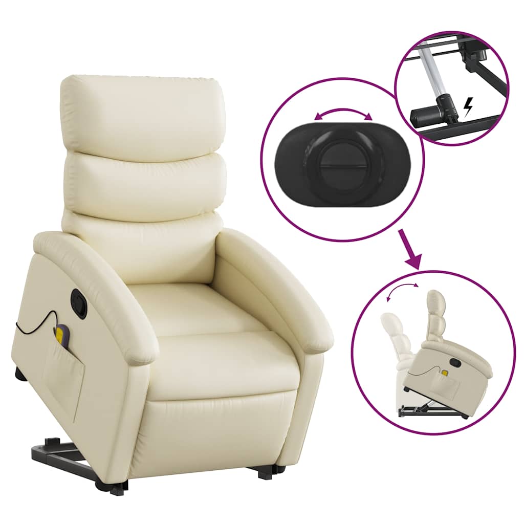 vidaXL Stand up Massage Recliner Chair Cream Faux Leather
