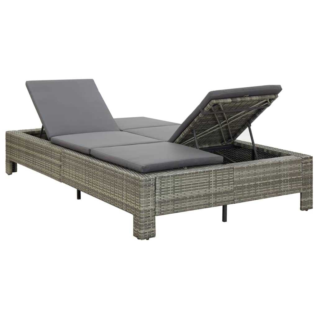 vidaXL 2-Person Sunbed with Cushion Grey Poly Rattan