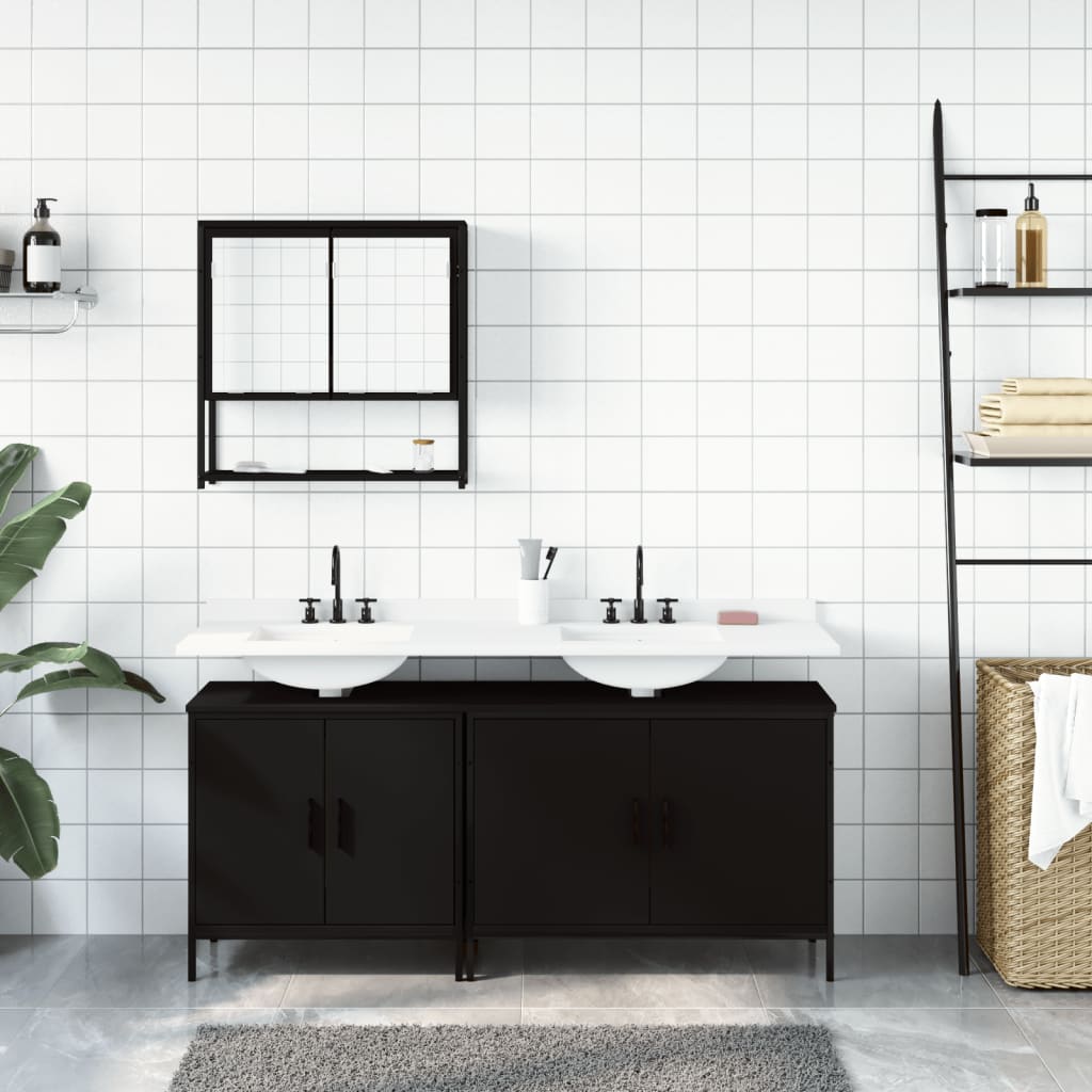 vidaXL 3 Piece Bathroom Furniture Set Black Engineered Wood