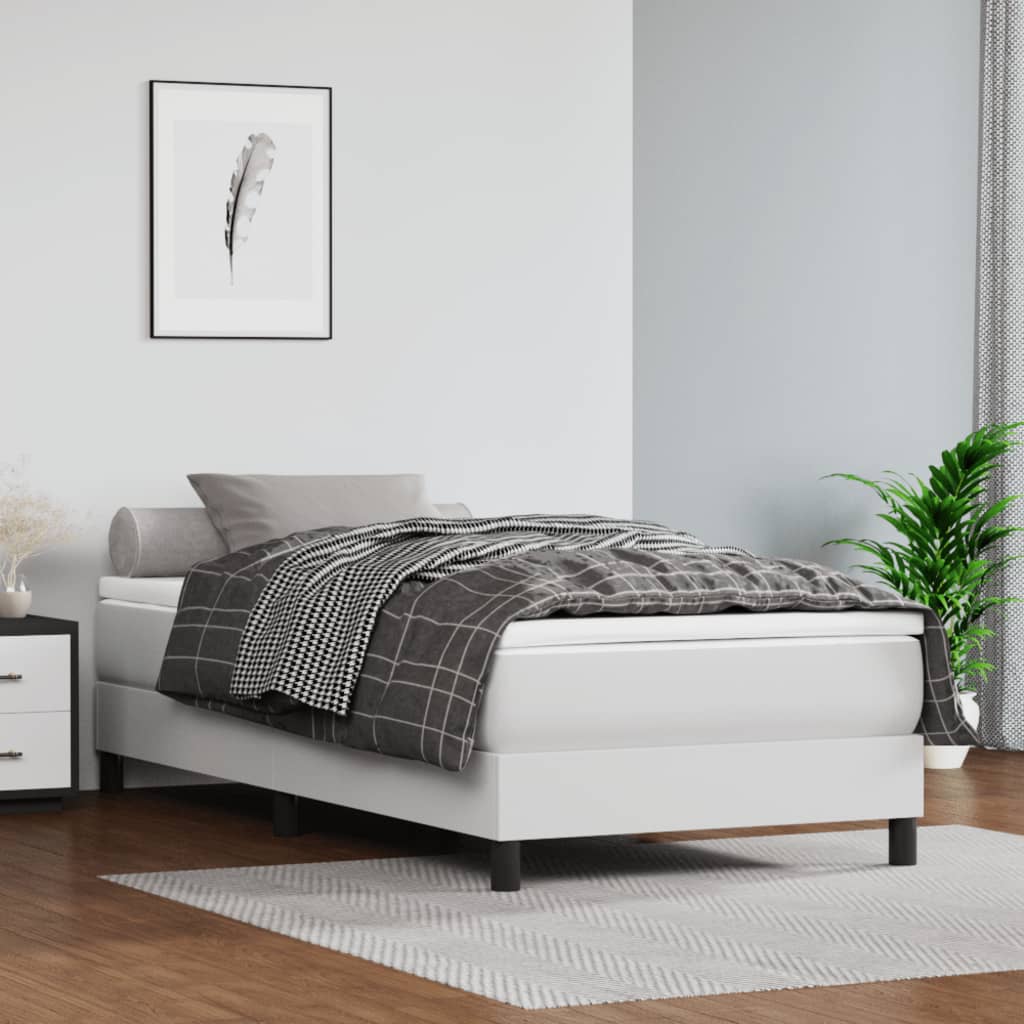 vidaXL Box Spring Bed Frame White 100x203 cm Twin XL Faux Leather
