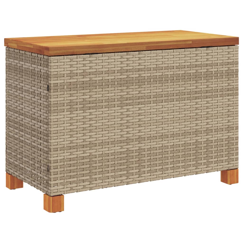 vidaXL Garden Storage Box Beige 80x40x48 cm Poly Rattan Acacia Wood