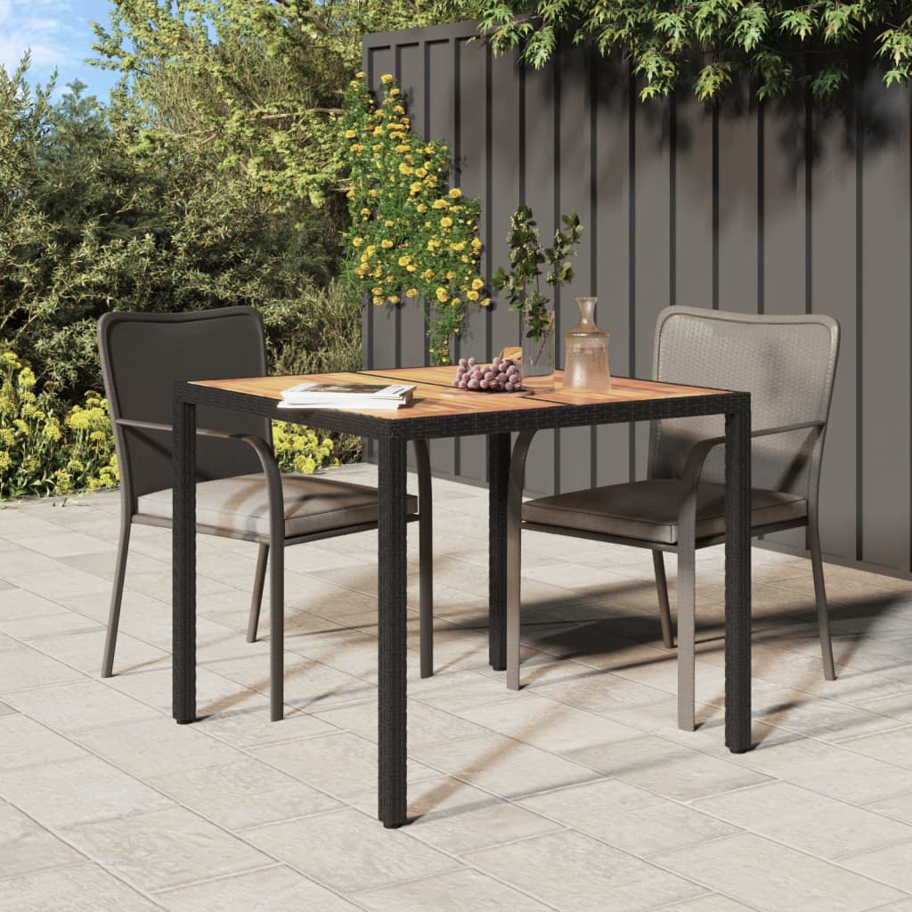 vidaXL Garden Table 90x90x75 cm Poly Rattan and Acacia Wood Black