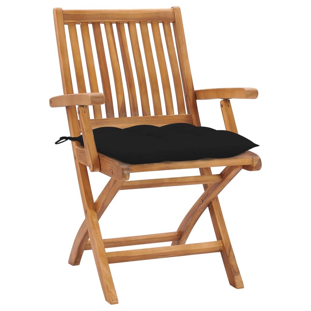 vidaXL Garden Chairs 2 pcs with Black Cushions Solid Teak Wood