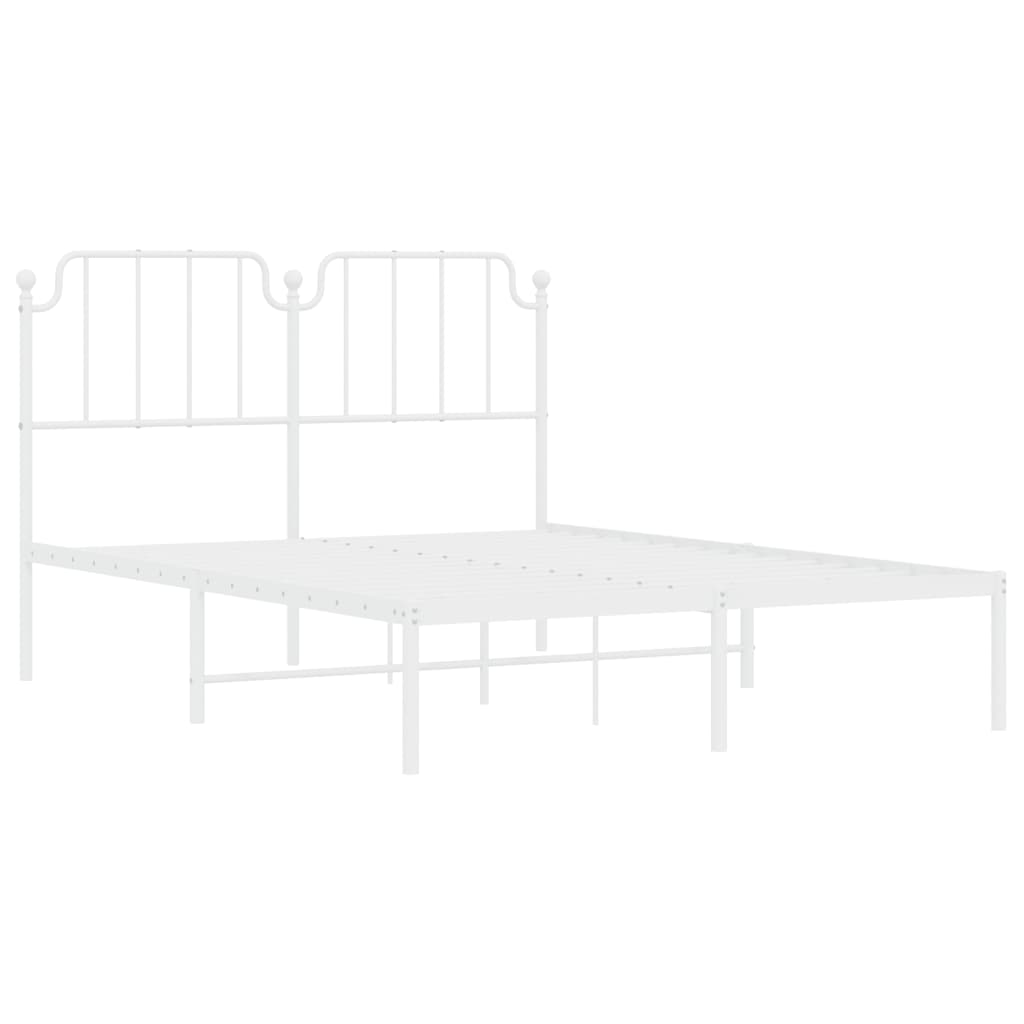 vidaXL Metal Bed Frame without Mattress with Headboard White 150x200 cm King Size