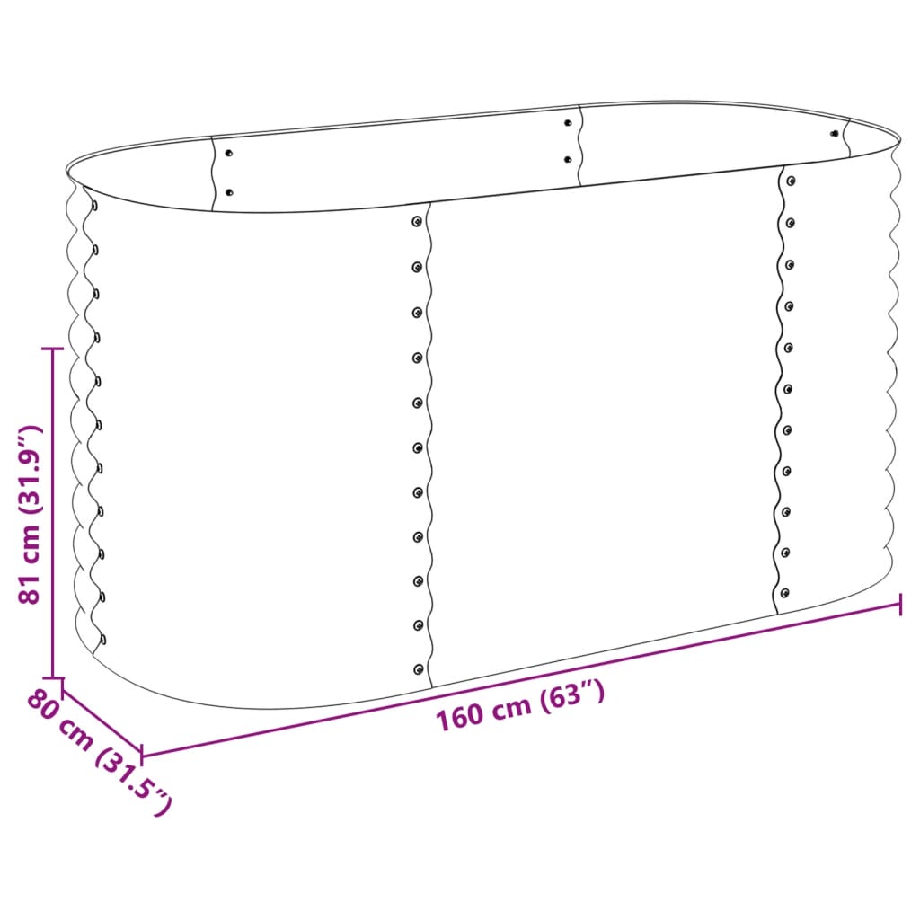 vidaXL Garden Raised Bed 160x80x81 cm Galvanised Steel Grey