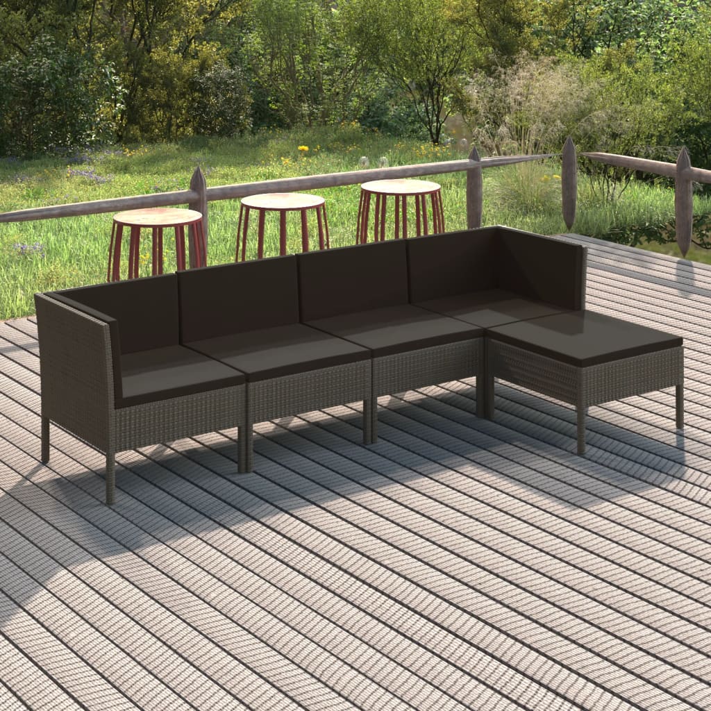 vidaXL 5 Piece Garden Lounge Set with Cushions Poly Rattan Grey