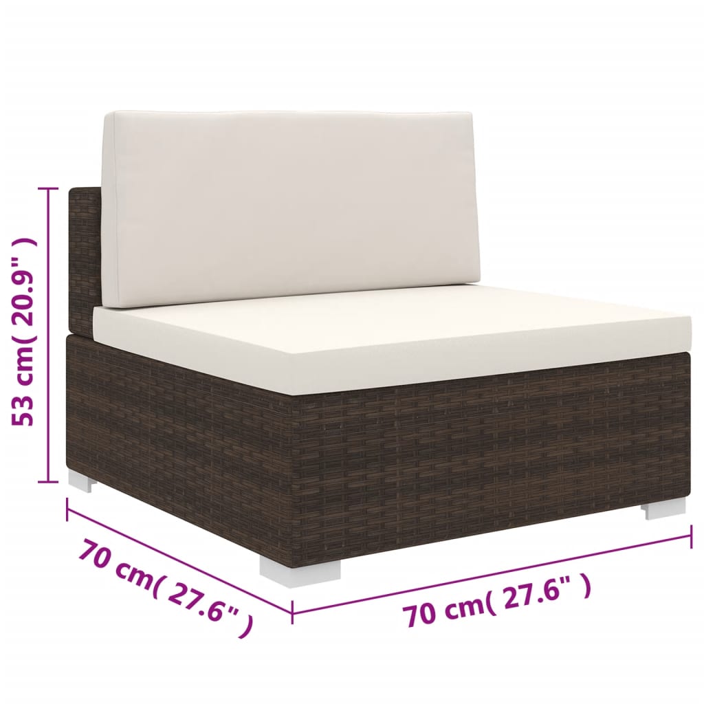 vidaXL Sectional Middle Seat with Cushions Poly Rattan Brown