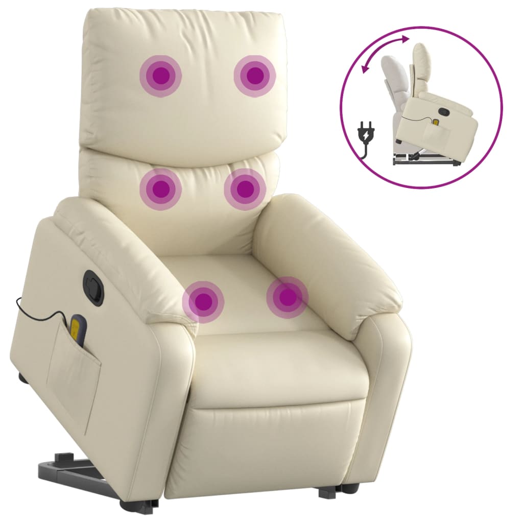 vidaXL Stand up Massage Recliner Chair Cream Faux Leather