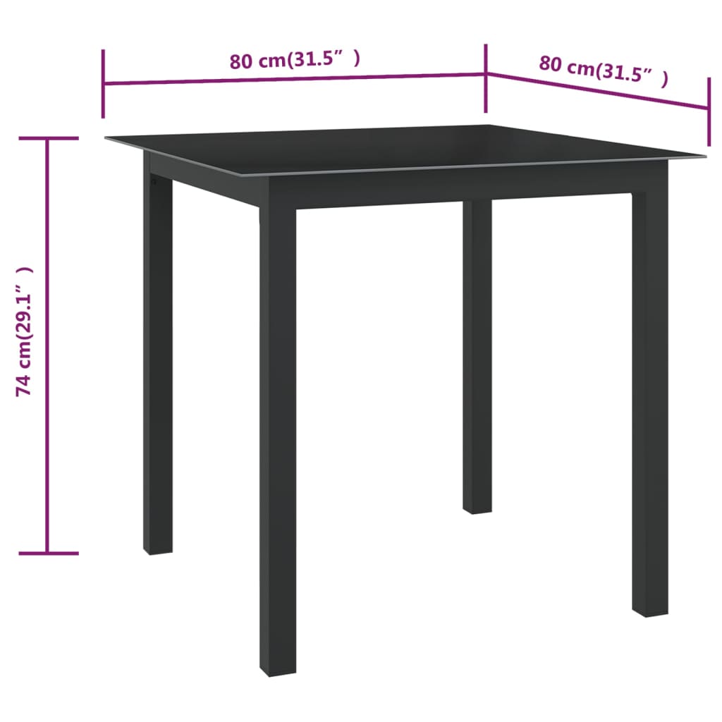 vidaXL Garden Table Black 80x80x74 cm Aluminium and Glass