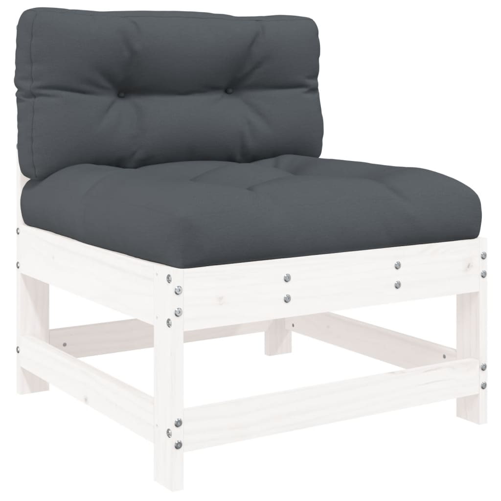 vidaXL Middle Sofa with Cushions White Solid Wood Pine