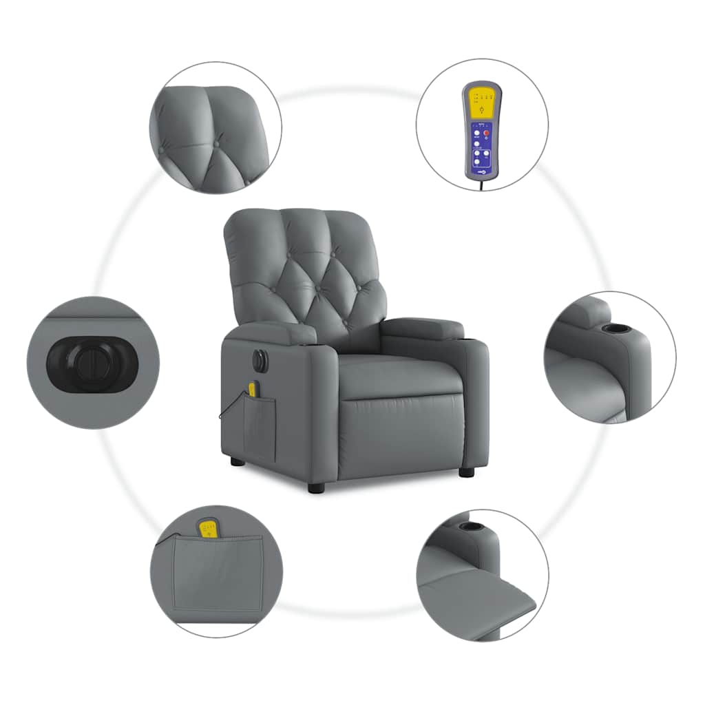 vidaXL Electric Massage Recliner Chair Grey Faux Leather