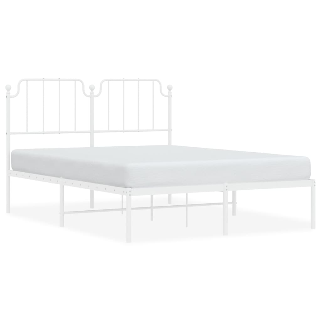 vidaXL Metal Bed Frame with Headboard White 150x200 cm King Size