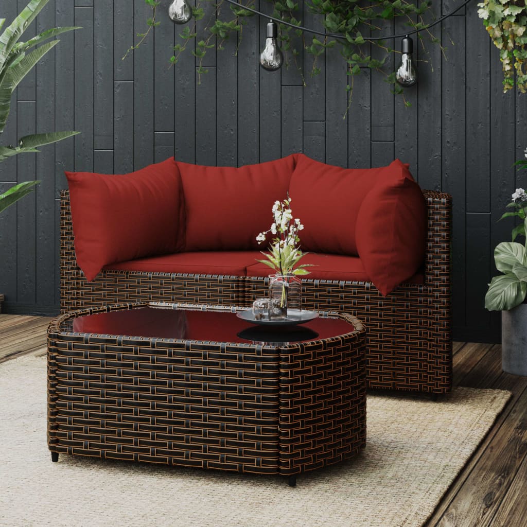 vidaXL 3 Piece Garden Lounge Set with Cushions Brown Poly Rattan