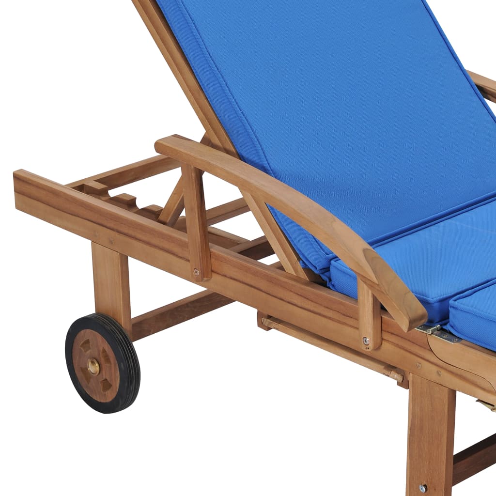 vidaXL Sun Loungers with Cushions 2 pcs Solid Teak Wood Blue