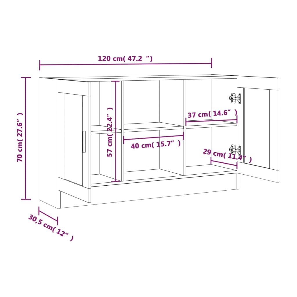 vidaXL Vitrine Cabinet Grey Sonoma 120x30.5x70 cm Engineered Wood