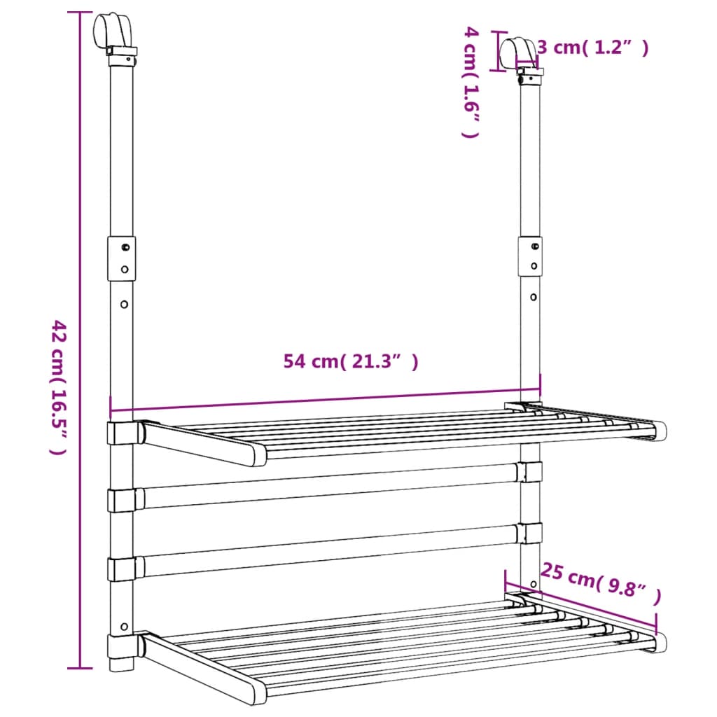 vidaXL Drying Rack for Balcony 54x25x42 cm Aluminium