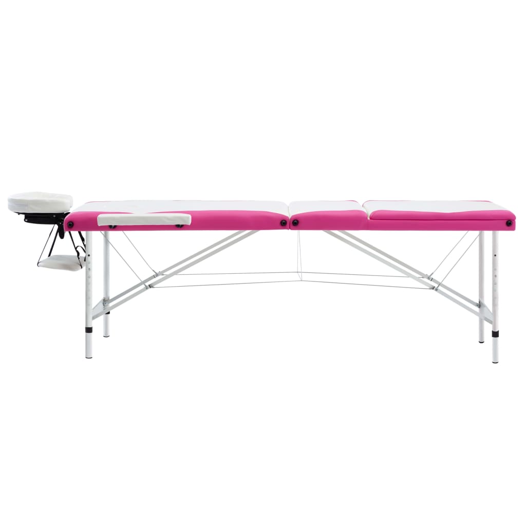 vidaXL 3-Zone Foldable Massage Table Aluminium White and Pink