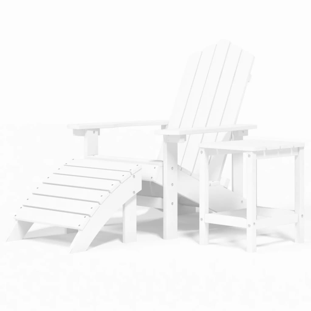 vidaXL Garden Adirondack Chair with Footstool & Table HDPE White