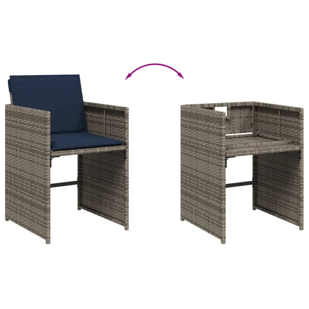 vidaXL 11 Piece Garden Dining Set with Cushions Grey Poly Rattan
