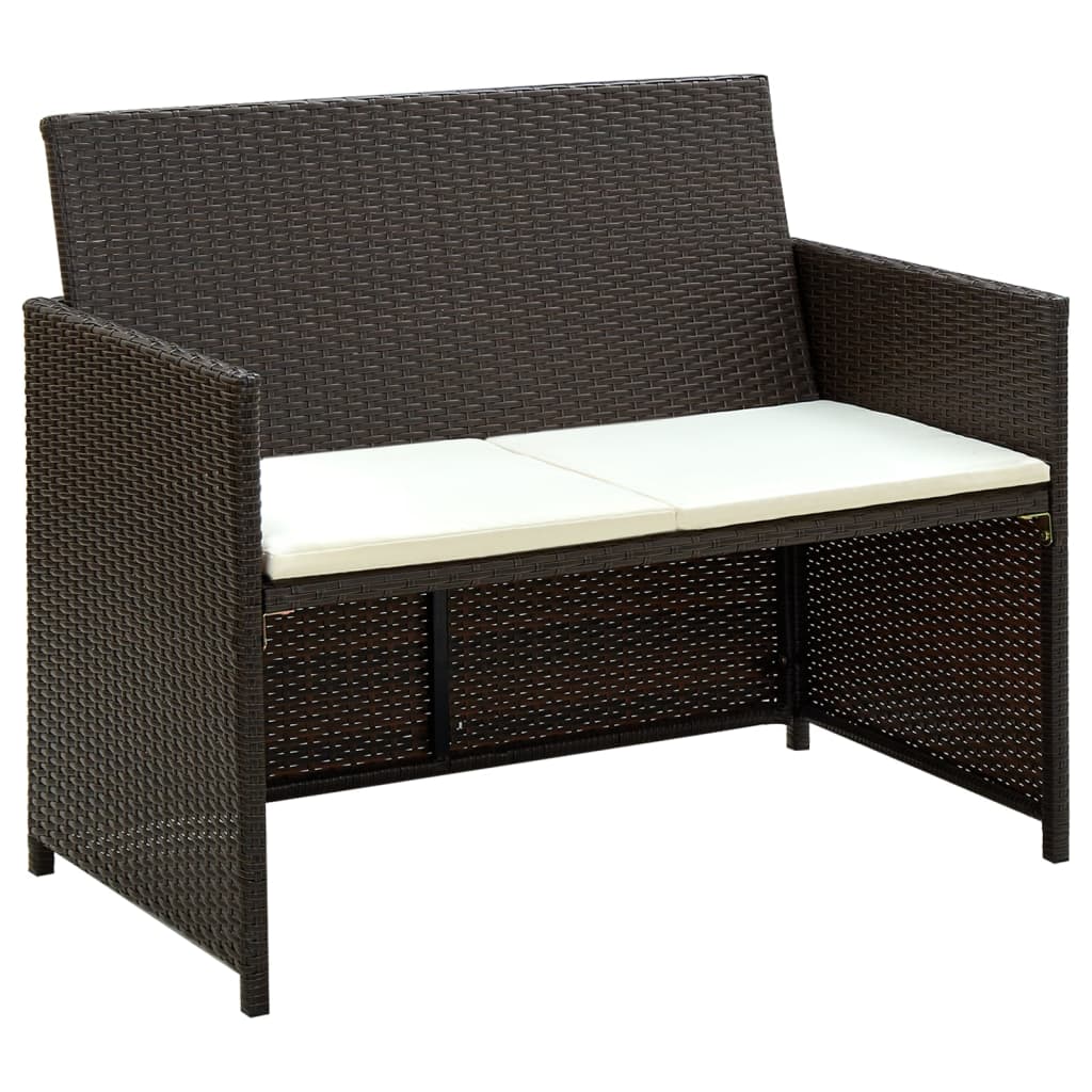 vidaXL 4 Piece Garden Lounge with Cushions Set Poly Rattan Brown