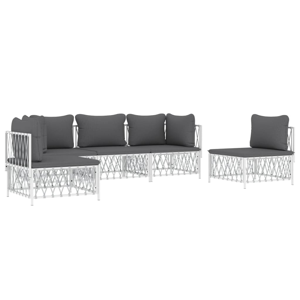 vidaXL 5 Piece Garden Lounge Set with Cushions White Steel