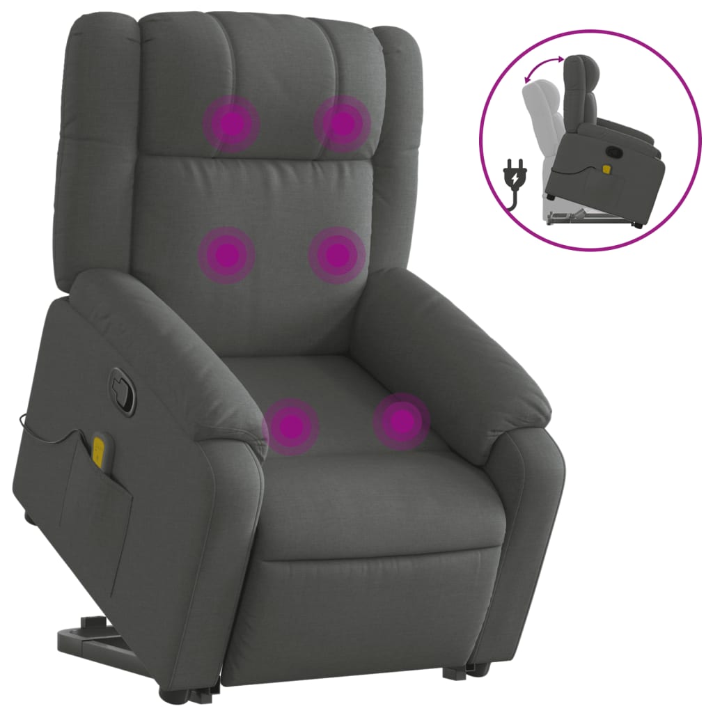 vidaXL Stand up Massage Recliner Chair Dark Grey Fabric