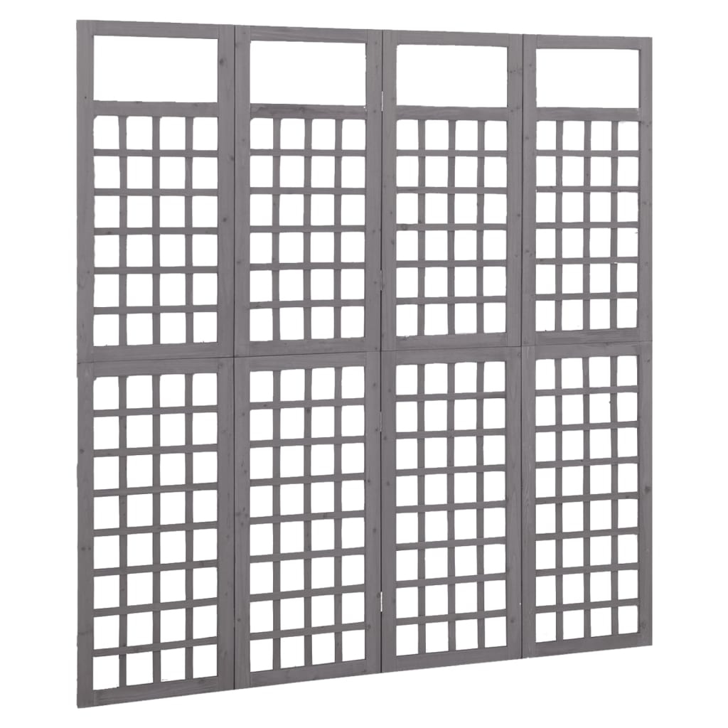 vidaXL 4-Panel Room Divider/Trellis Solid Fir Wood Grey 161x180 cm