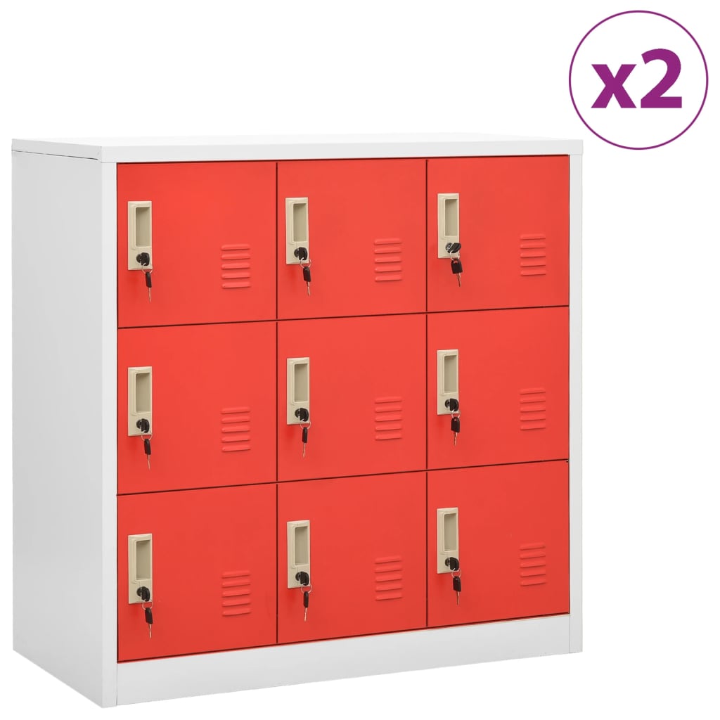 vidaXL Locker Cabinets 2 pcs Light Grey and Red 90x45x92.5 cm Steel