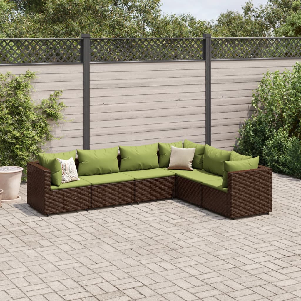 vidaXL 6 Piece Garden Lounge Set with Cushions Brown Poly Rattan