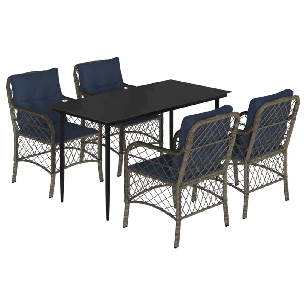 vidaXL 5 Piece Garden Dining Set with Cushions Grey Poly Rattan