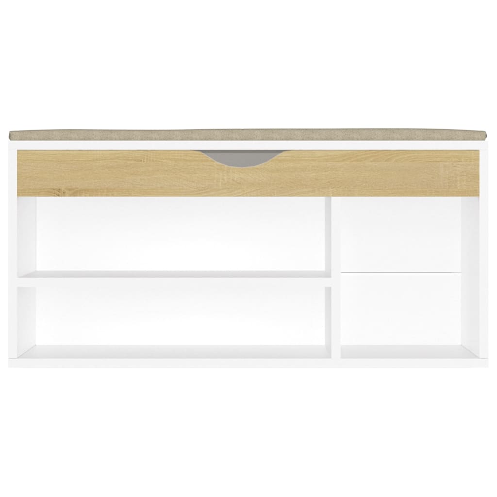 vidaXL Shoe Bench with Cushion White and Sonoma Oak 104x30x49 cm Engineered Wood
