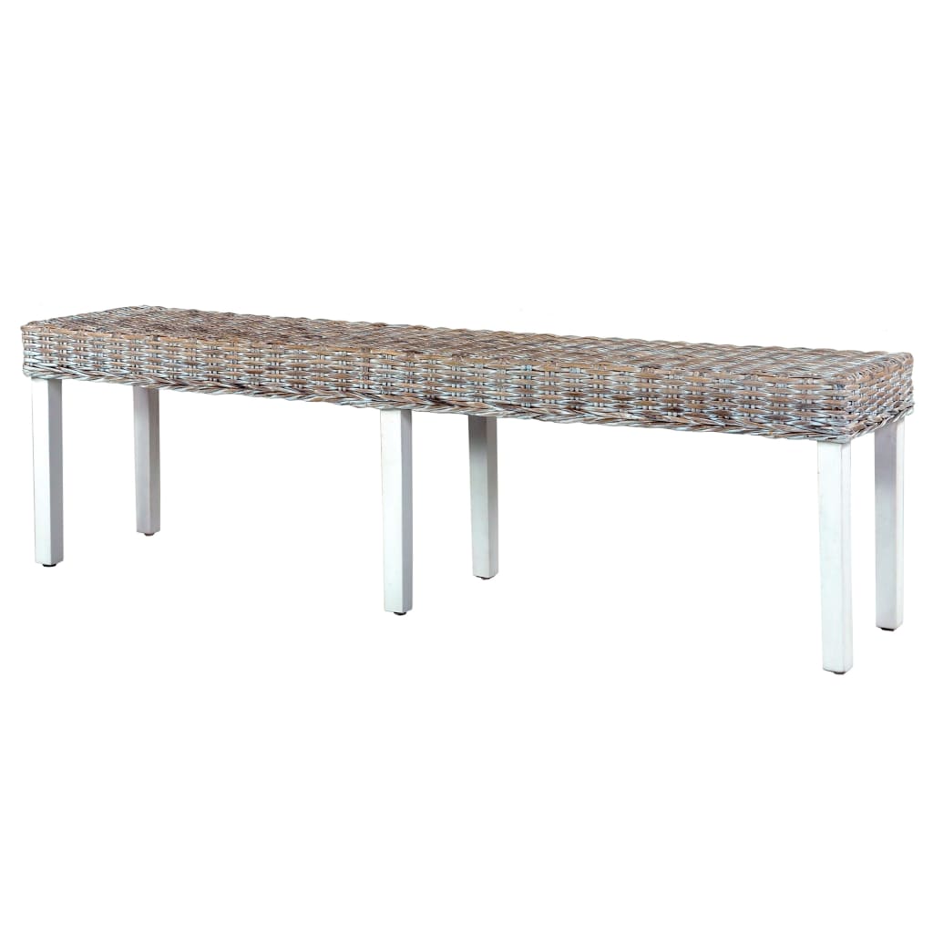 vidaXL Bench 160 cm White Natural Kubu Rattan and Solid Mango Wood