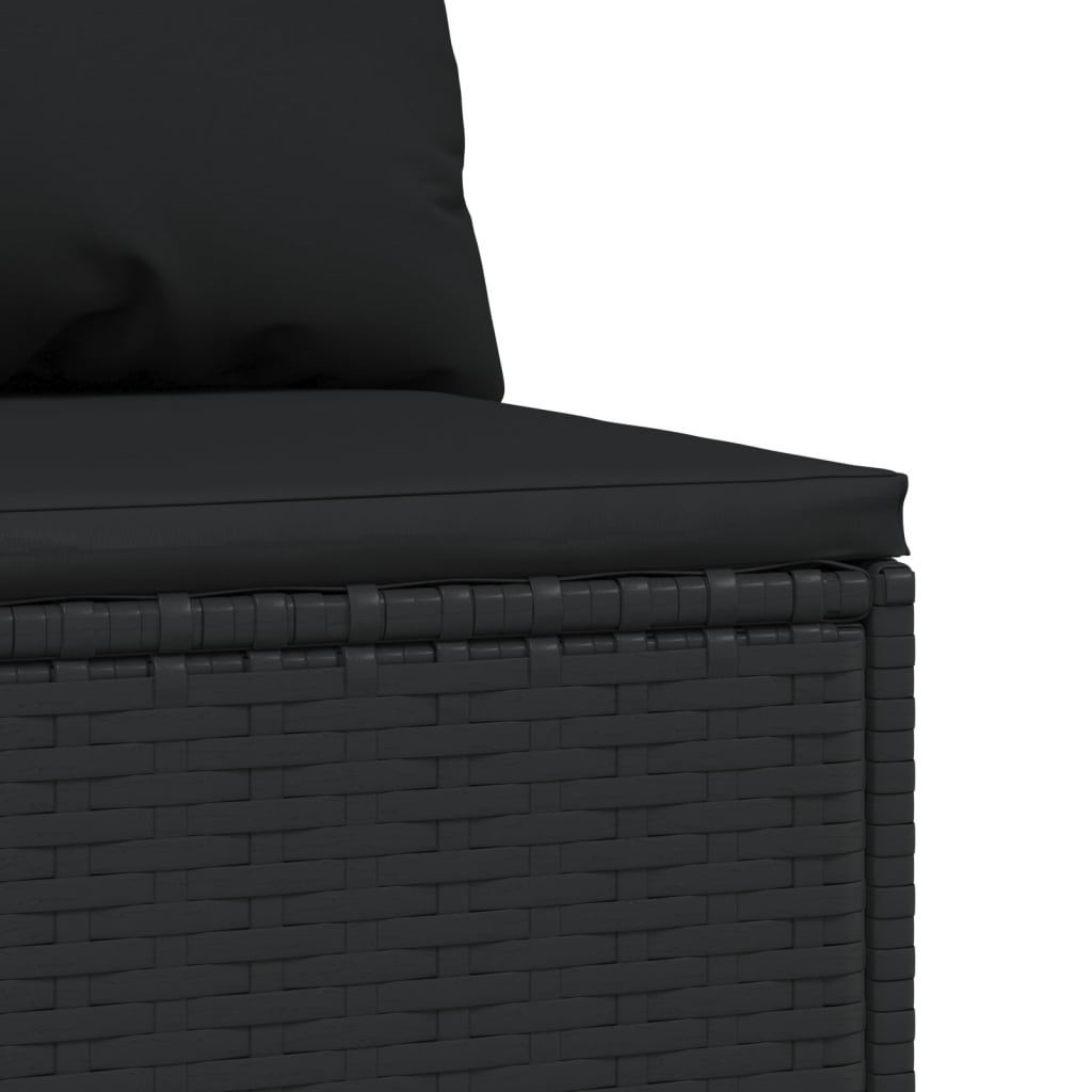 vidaXL Garden Middle Sofa with Cushions Black Poly Rattan