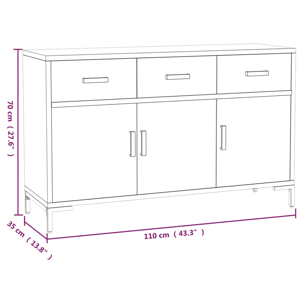 vidaXL Sideboard Black 110x35x70 cm Solid Pinewood