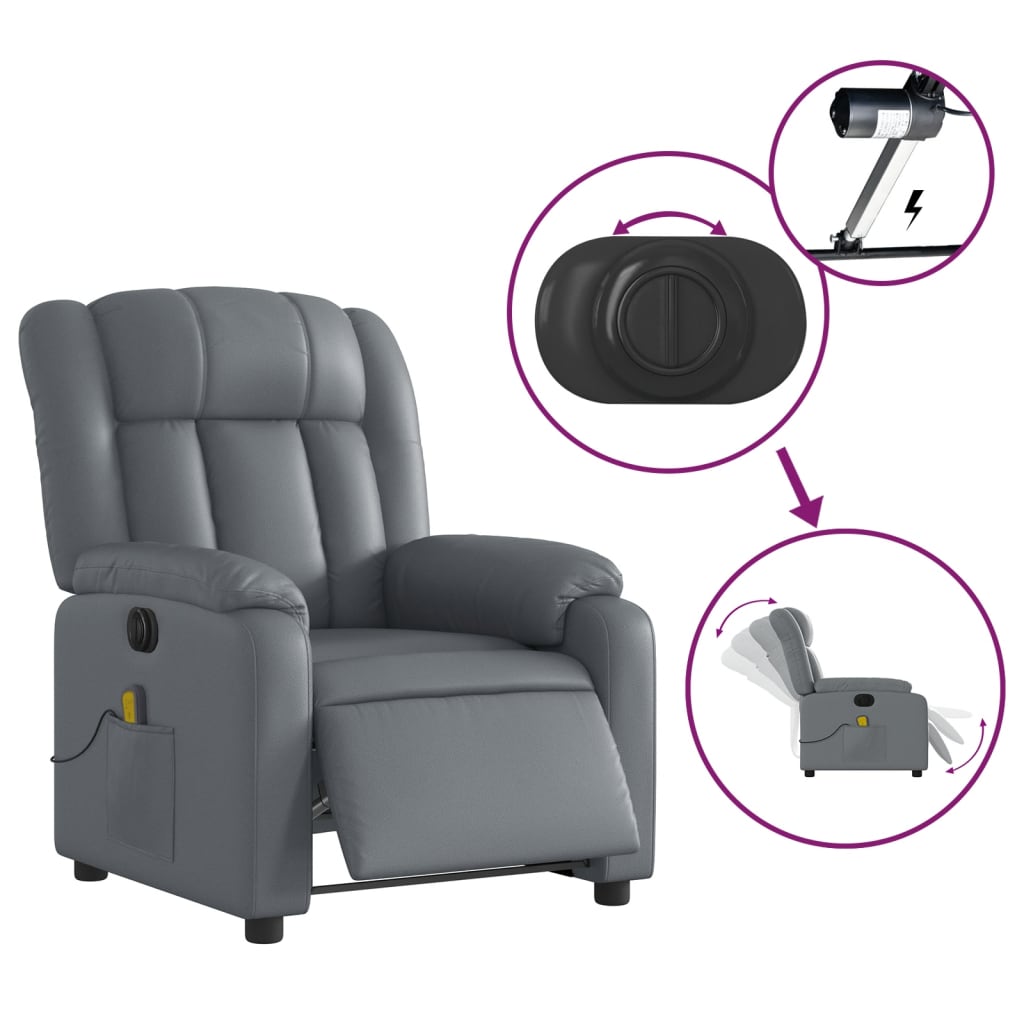 vidaXL Electric Massage Recliner Chair Grey Faux Leather