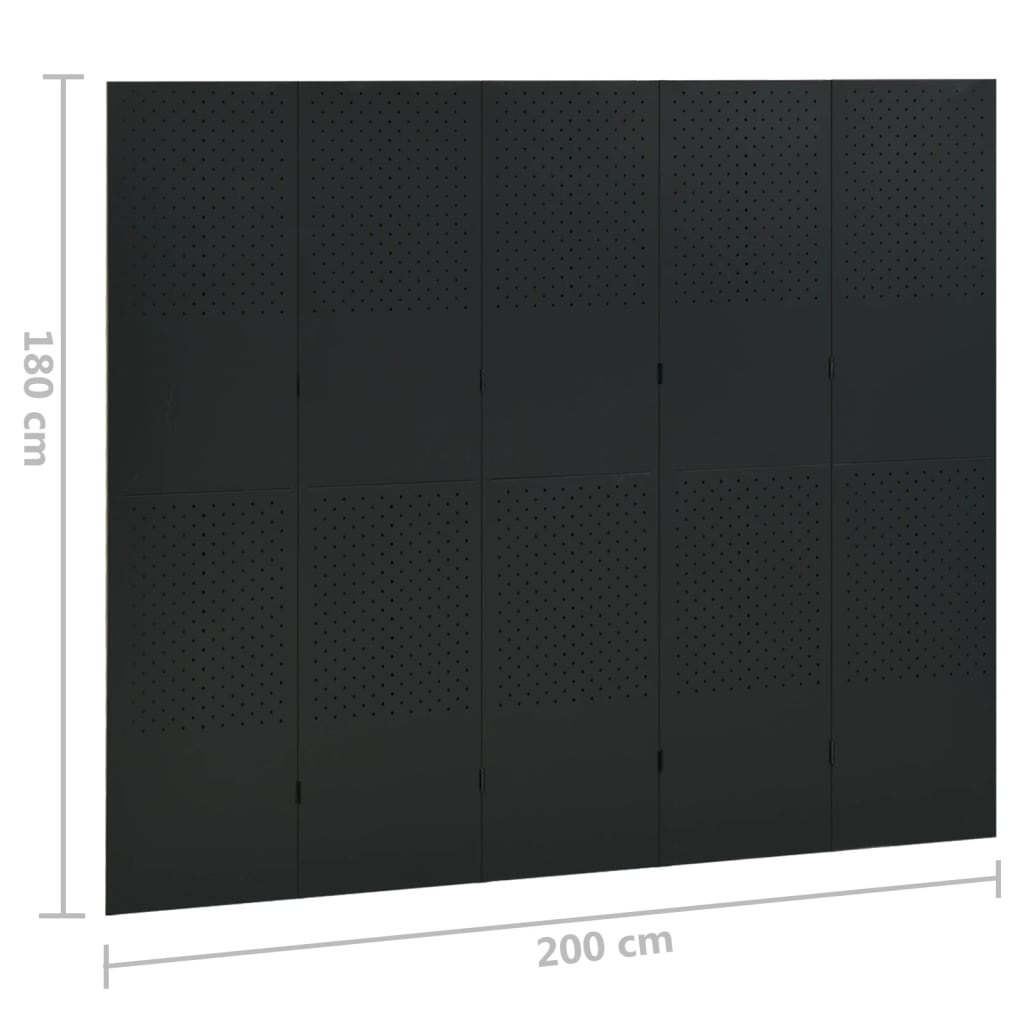 vidaXL 5-Panel Room Divider Black 200x180 cm Steel