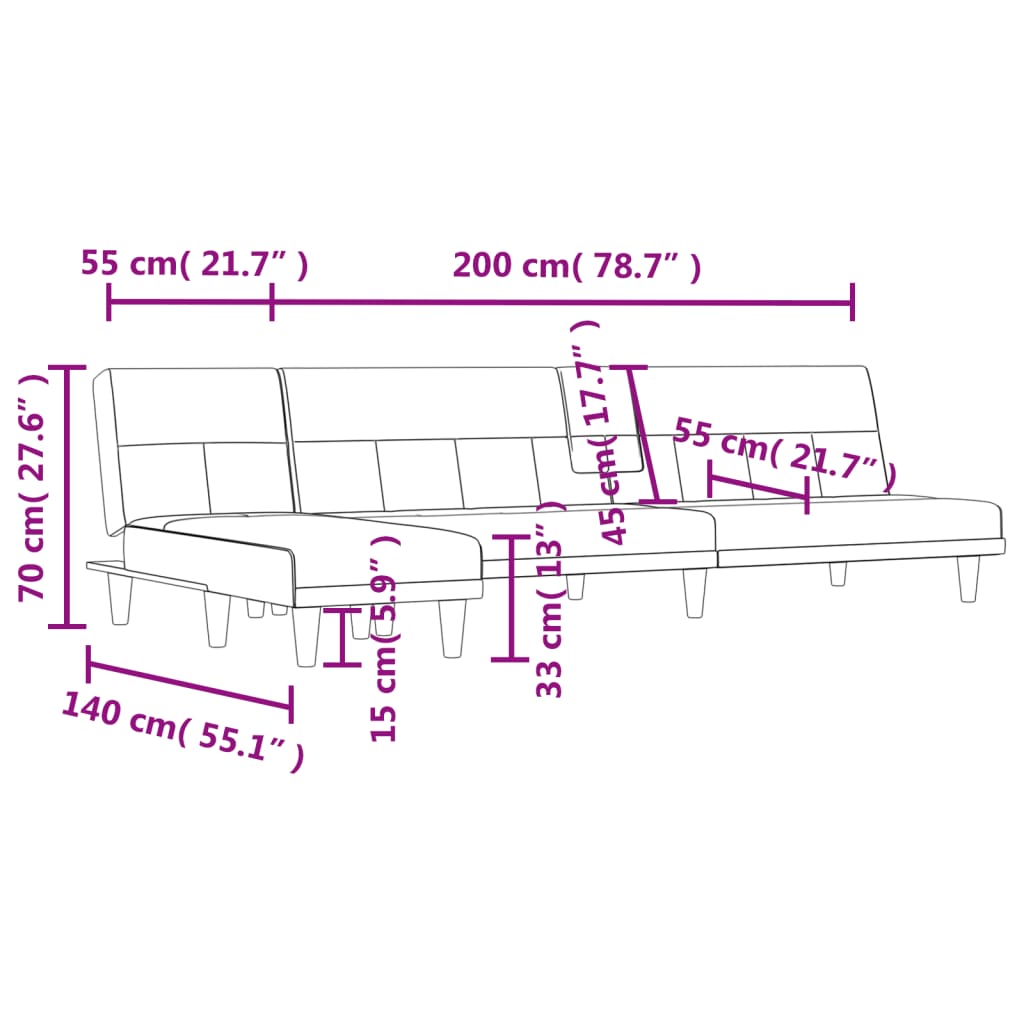 vidaXL L-shaped Sofa Bed Dark Grey 255x140x70 cm Fabric