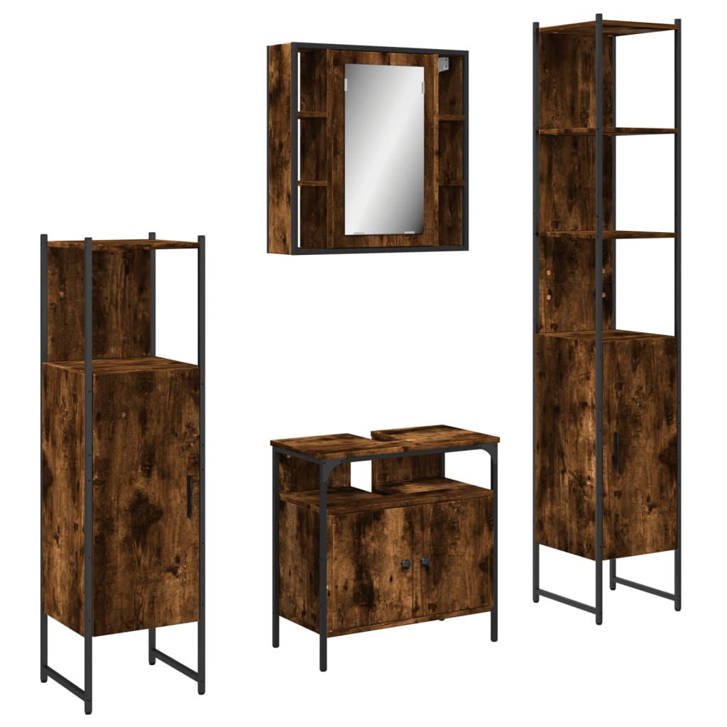 vidaXL 4 Piece Bathroom Cabinet Set Smoked Oak Engineered Wood