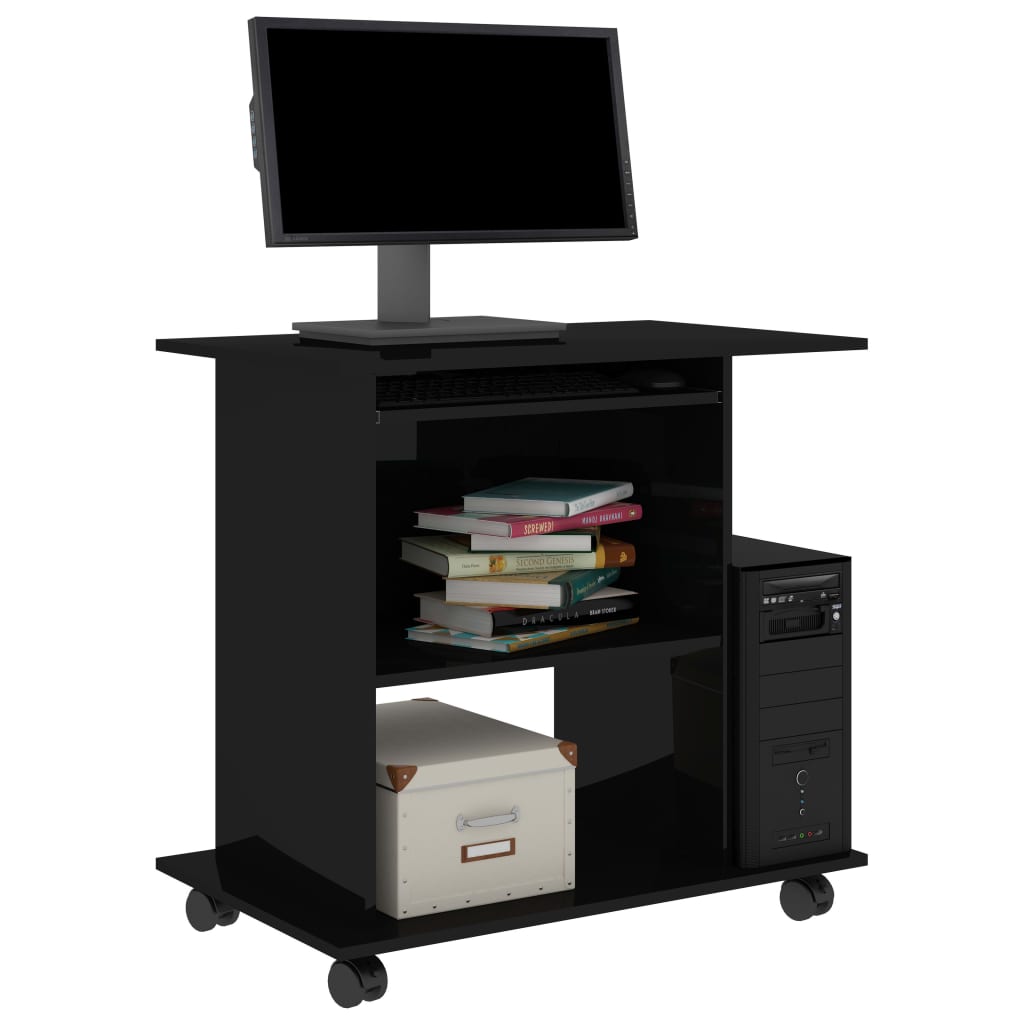 vidaXL Computer Desk High Gloss Black 80x50x75 cm Engineered Wood