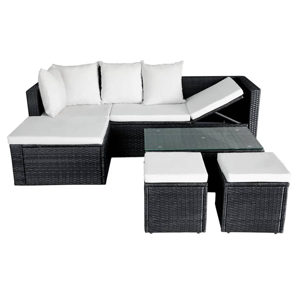 vidaXL 4 Piece Garden Lounge Set with Cushions Poly Rattan Black