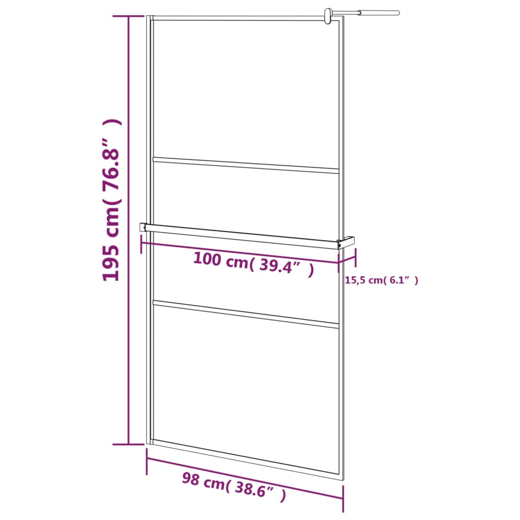 vidaXL Walk-in Shower Wall with Shelf Black 100x195 cm ESG Glass&Aluminium