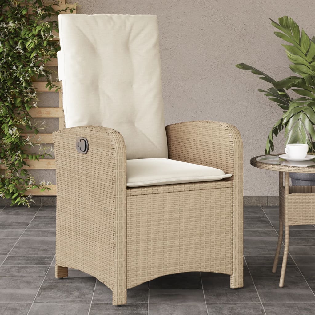 vidaXL Reclining Garden Chair with Cushions Beige Poly Rattan